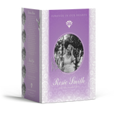 Memorial funeral program booklet with purple floral design and oval portrait photo