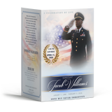 Memorial program booklet with military officer portrait and American flag star design