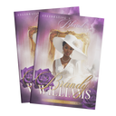 Purple and gold 8-page funeral program booklet, two front covers with woman portrait