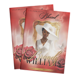 8-page memorial booklet front cover set, white hat portrait, red roses, gold frame