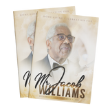 Memorial brochure cover with Mr. Jacob Williams portrait and decorative title
