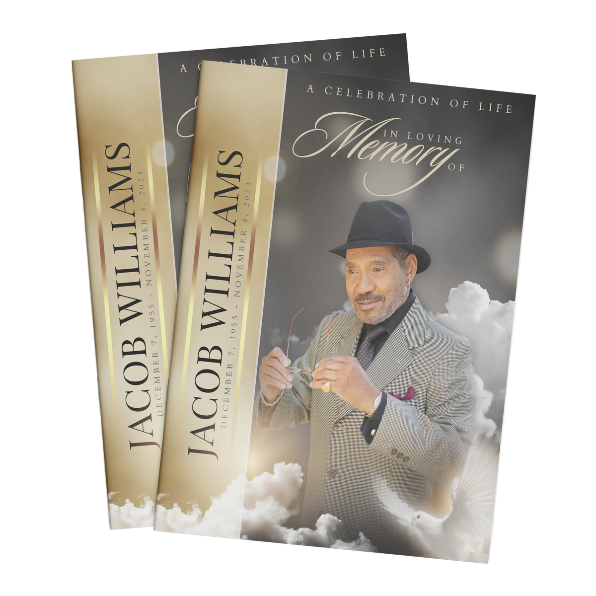 Memorial booklet set with gold Jacob Williams spines and In Loving Memory cover
