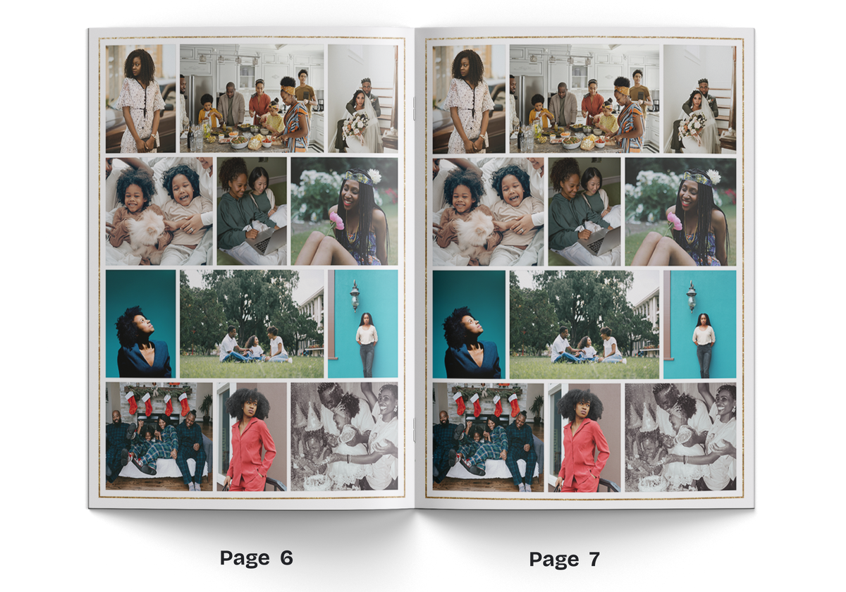 Invitation booklet photo collage page with two side-by-side photo grids