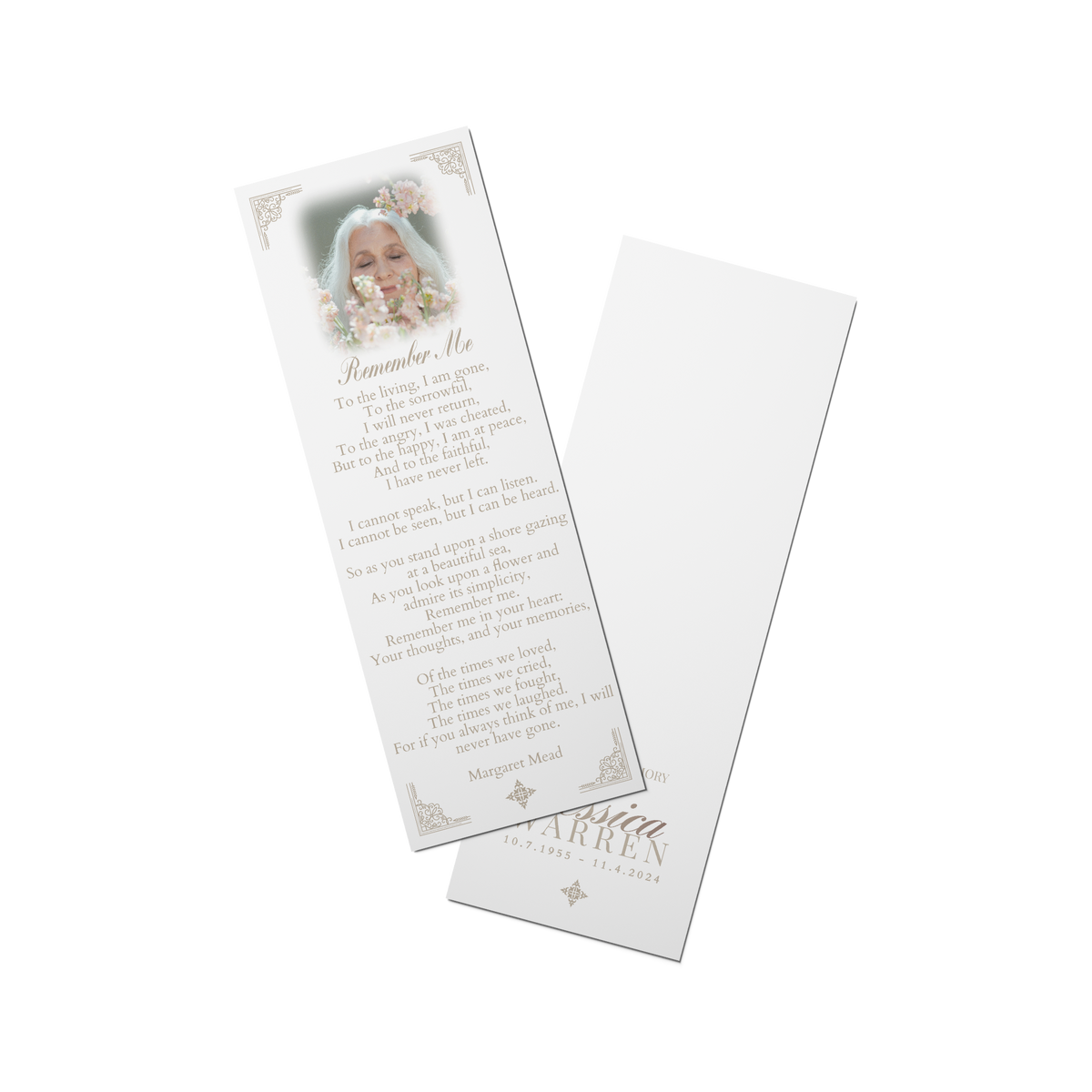 Set of two border bookmarks, one with portrait quote, one with plain back