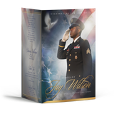 Memorial booklet cover with sergeant portrait in dark uniform and gold script title