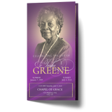 Purple and gold glitter trifold invitation card with portrait panel