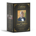 Black 4-page memorial frame with gold ornate border and portrait panel